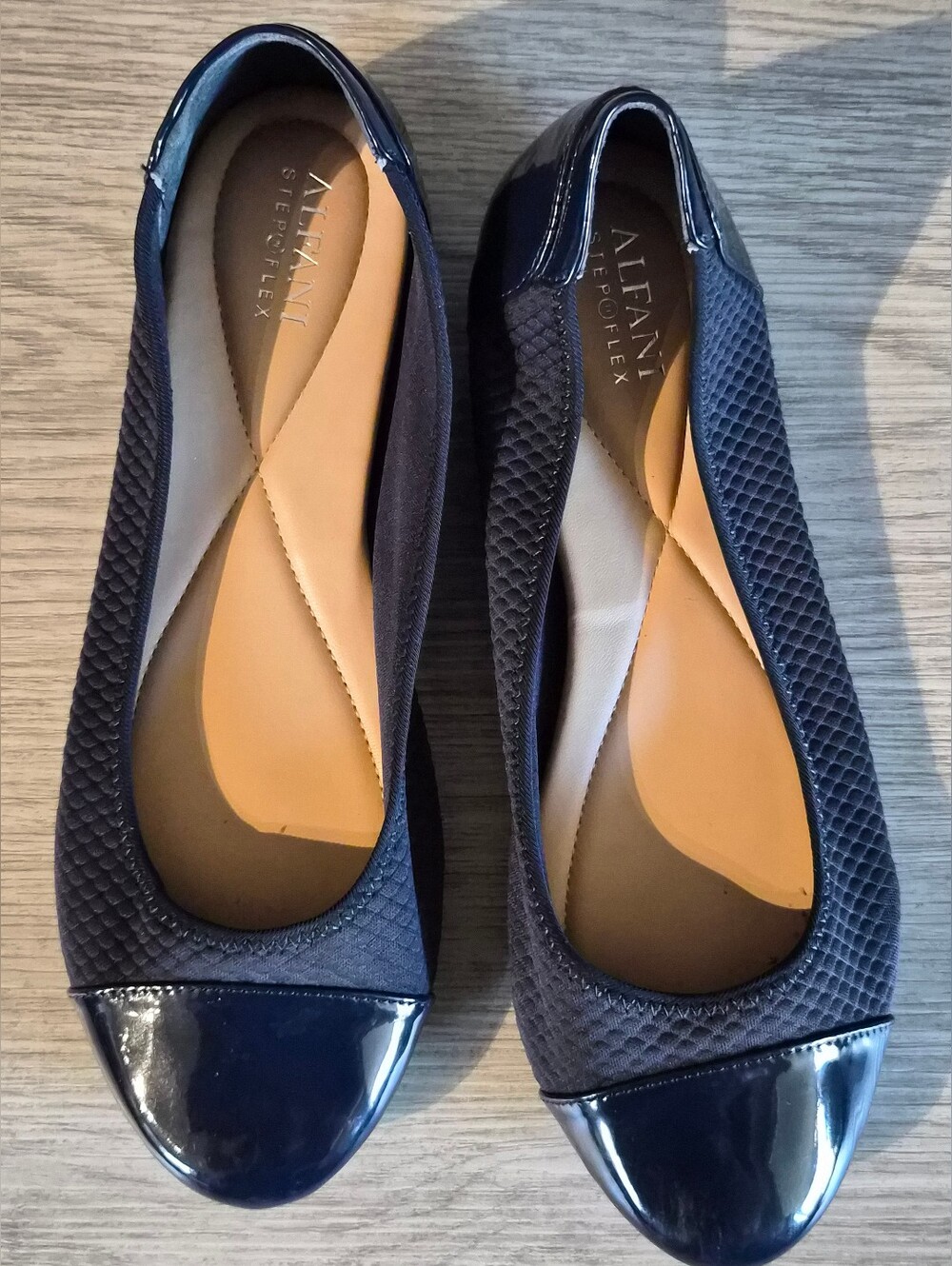 Alfani Navy Quilted Slip-On Ballet Flats with Patent Toe Cap